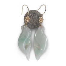 Load image into Gallery viewer, 14K Yellow Gold Hawaiian Plumeria Dolphin Jade Dangle Earrings