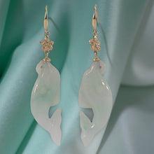 Load image into Gallery viewer, 14K Yellow Gold Hawaiian Plumeria Dolphin Jade Dangle Earrings