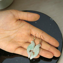 Load image into Gallery viewer, 14K Yellow Gold Hawaiian Plumeria Dolphin Jade Dangle Earrings