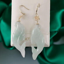 Load image into Gallery viewer, 14K Yellow Gold Hawaiian Plumeria Dolphin Jade Dangle Earrings