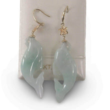 Load image into Gallery viewer, 14K Yellow Gold Hawaiian Plumeria Dolphin Jade Dangle Earrings