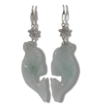 Load image into Gallery viewer, 14K White Gold Hawaiian Plumeria Hook Dolphin Jade Dangle Earrings