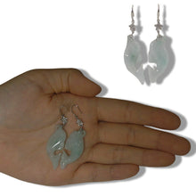 Load image into Gallery viewer, 14K White Gold Hawaiian Plumeria Hook Dolphin Jade Dangle Earrings