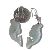 Load image into Gallery viewer, 14K White Gold Hawaiian Plumeria Hook Dolphin Jade Dangle Earrings