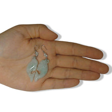 Load image into Gallery viewer, 14K White Gold Hawaiian Plumeria Hook Dolphin Jade Dangle Earrings