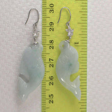 Load image into Gallery viewer, 14K White Gold Hawaiian Plumeria Hook Dolphin Jade Dangle Earrings