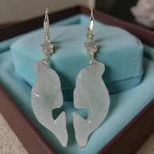Load image into Gallery viewer, 14K White Gold Hawaiian Plumeria Hook Dolphin Jade Dangle Earrings