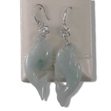 Load image into Gallery viewer, 14K White Gold Hawaiian Plumeria Hook Dolphin Jade Dangle Earrings