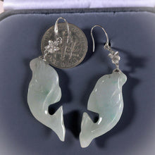 Load image into Gallery viewer, 14K White Gold Hawaiian Plumeria Hook Dolphin Jade Dangle Earrings