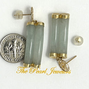 1109917-14KT Y/G “GOOD LUCK" CELADON GREEN CURVE TWIN TUBE JADEITE EARRINGS