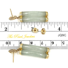 Load image into Gallery viewer, 14K Yellow Gold "Longevity" Celadon Green Curve Twin Tube Jadeite Earrings