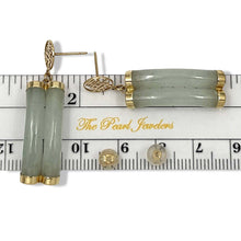 Load image into Gallery viewer, 14K Yellow Gold "Longevity" Celadon Green Curve Twin Tube Jadeite Earrings