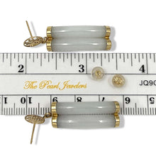 Load image into Gallery viewer, 14K Yellow Gold “Good Luck” Celadon Green Curve Twin Tube Jadeite Earrings