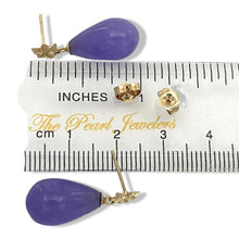 Load image into Gallery viewer, 14K Yellow Gold Plumeria Raindrop Lavender Jade Stud Earrings