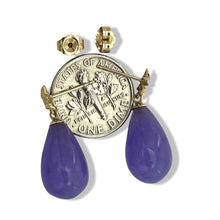 Load image into Gallery viewer, 14K Yellow Gold Plumeria Raindrop Lavender Jade Stud Earrings
