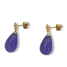 Load image into Gallery viewer, 14K Yellow Gold Plumeria Raindrop Lavender Jade Stud Earrings