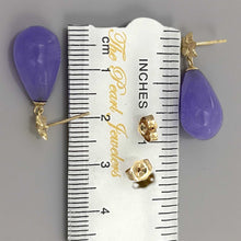 Load image into Gallery viewer, 14K Yellow Gold Plumeria Raindrop Lavender Jade Stud Earrings