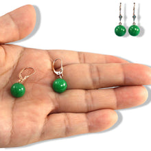 Load image into Gallery viewer, 14K Rose Gold Round Green Jade Drop Earrings