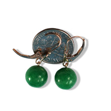 Load image into Gallery viewer, 14K Rose Gold Round Green Jade Drop Earrings