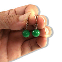 Load image into Gallery viewer, 14K Rose Gold Round Green Jade Drop Earrings