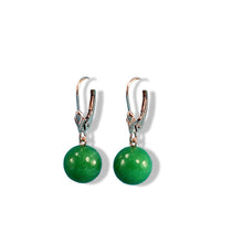 Load image into Gallery viewer, 14K Rose Gold Round Green Jade Drop Earrings