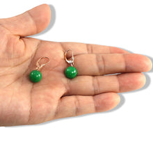 Load image into Gallery viewer, 14K Rose Gold Round Green Jade Drop Earrings