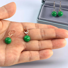 Load image into Gallery viewer, 14K Rose Gold Round Green Jade Drop Earrings