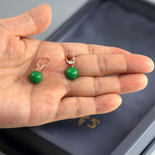 Load image into Gallery viewer, 14K Rose Gold Round Green Jade Drop Earrings