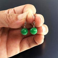 Load image into Gallery viewer, 14K Rose Gold Round Green Jade Drop Earrings