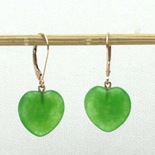 Load image into Gallery viewer, 14K Rose Gold Heart-Shaped Green Jade Drop Earrings