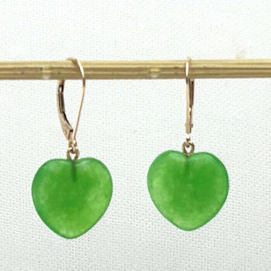 14K Rose Gold Heart-Shaped Green Jade Drop Earrings
