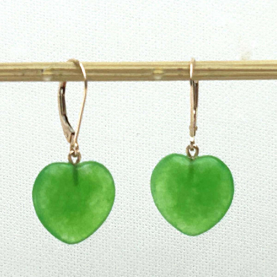 14K Rose Gold Heart-Shaped Green Jade Drop Earrings