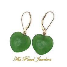 Load image into Gallery viewer, 14K Rose Gold Heart-Shaped Green Jade Drop Earrings