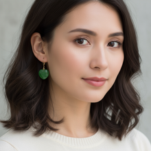Load image into Gallery viewer, 14K Rose Gold Heart-Shaped Green Jade Drop Earrings