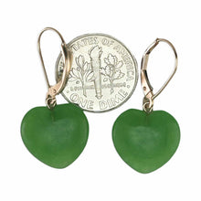 Load image into Gallery viewer, 14K Rose Gold Heart-Shaped Green Jade Drop Earrings