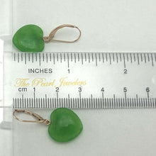 Load image into Gallery viewer, 14K Rose Gold Heart-Shaped Green Jade Drop Earrings