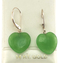 Load image into Gallery viewer, 14K Rose Gold Heart-Shaped Green Jade Drop Earrings