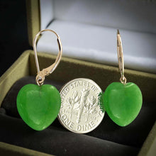 Load image into Gallery viewer, 14K Rose Gold Heart-Shaped Green Jade Drop Earrings