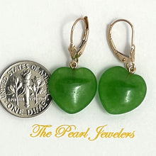 Load image into Gallery viewer, 1110093 HEART SHAPE GREEN JADE DROP EARRINGS IN 14KT ROSE GOLD