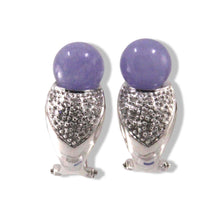 Load image into Gallery viewer, 14K White Gold Diamonds Lavender Jade Omega Back Earrings
