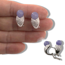Load image into Gallery viewer, 14K White Gold Diamonds Lavender Jade Omega Back Earrings