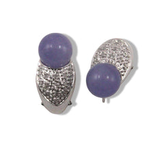 Load image into Gallery viewer, 14K White Gold Diamonds Lavender Jade Omega Back Earrings