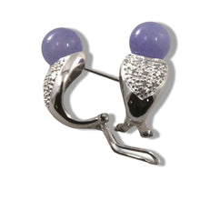 Load image into Gallery viewer, 14K White Gold Diamonds Lavender Jade Omega Back Earrings