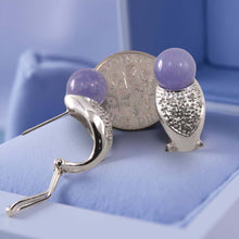 Load image into Gallery viewer, 14K White Gold Diamonds Lavender Jade Omega Back Earrings