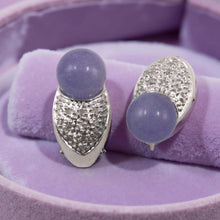 Load image into Gallery viewer, 14K White Gold Diamonds Lavender Jade Omega Back Earrings