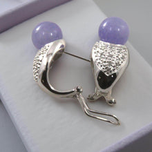 Load image into Gallery viewer, 14K White Gold Diamonds Lavender Jade Omega Back Earrings