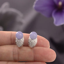 Load image into Gallery viewer, 14K White Gold Diamonds Lavender Jade Omega Back Earrings