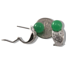 Load image into Gallery viewer, 14K White Gold Diamonds Green Jade Omega Back Earrings