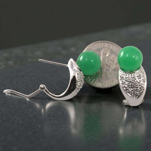 Load image into Gallery viewer, 14K White Gold Diamonds Green Jade Omega Back Earrings