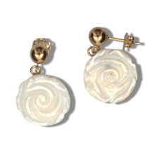 Load image into Gallery viewer, 14K Yellow Gold Mother of Pearl Rose Earrings